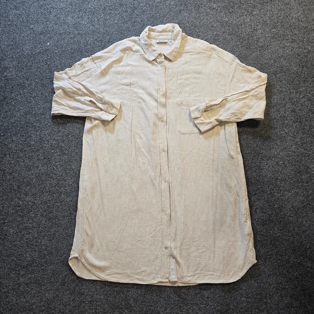Weekday Dress Women Size Medium Beige Button Up Linen Shirt Dress Capsule Casual